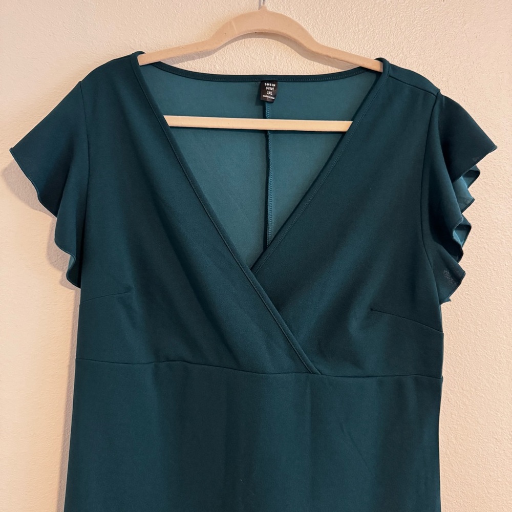 SHEIN Teal Green Ruffled Midi Dress Size 1X Never Worn NWOT - Picture 2 of 8